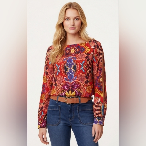 LOFT Tops - LOFT Boho Mixed Floral Paisley Split Sleeve Blouse – Size SP Excellent Condition